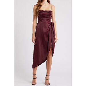NWT WAYF Off the Shoulder Satin Cocktail Dress in Port.  Size: XL